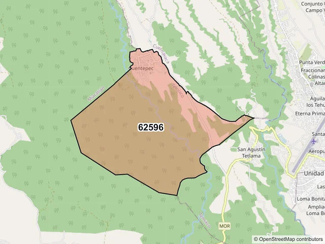 Mapa del código postal 62596, Temixco, Morelos