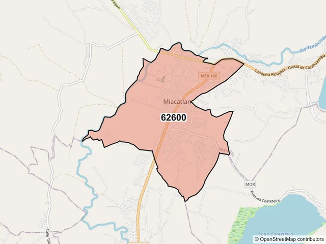 Mapa del código postal 62600, Miacatlán, Morelos
