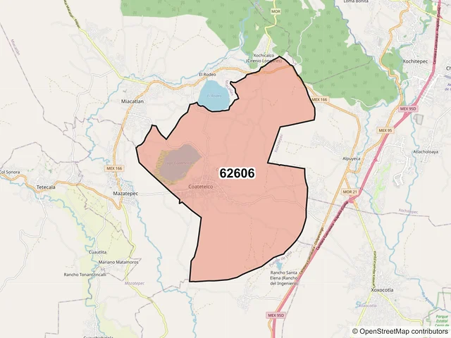 Mapa del código postal 62606, Coatetelco, Morelos