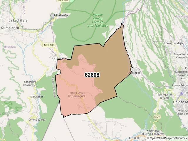 Mapa del código postal 62608, Miacatlán, Morelos