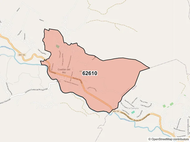 Mapa del código postal 62610, Coatlán del Río, Morelos