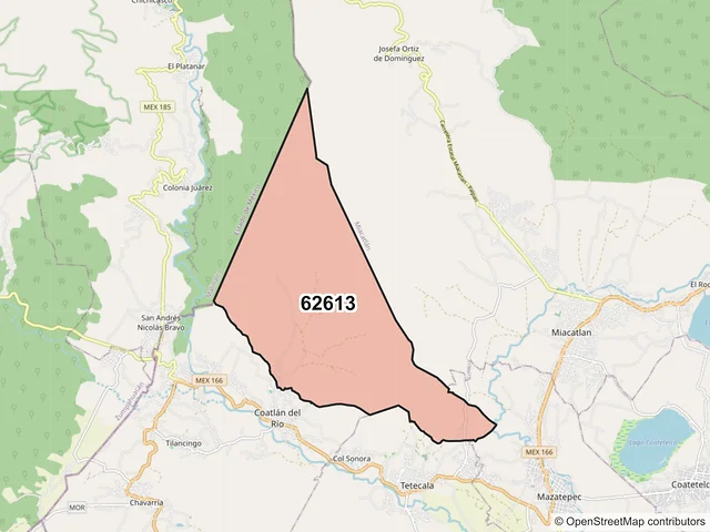Mapa del código postal 62613, Coatlán del Río, Morelos