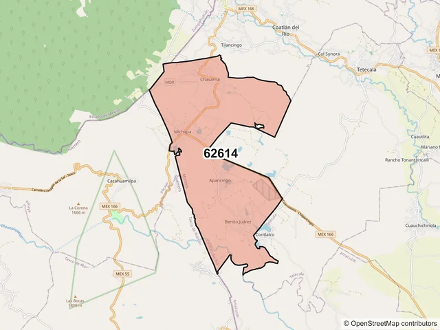 Mapa del código postal 62614, Coatlán del Río, Morelos