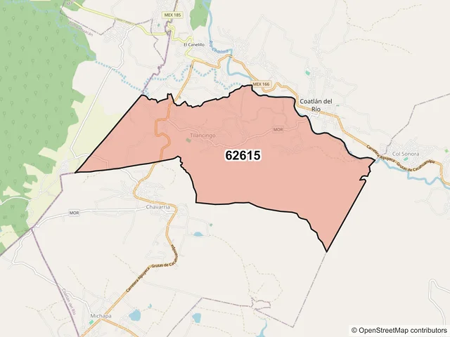 Mapa del código postal 62615, Coatlán del Río, Morelos
