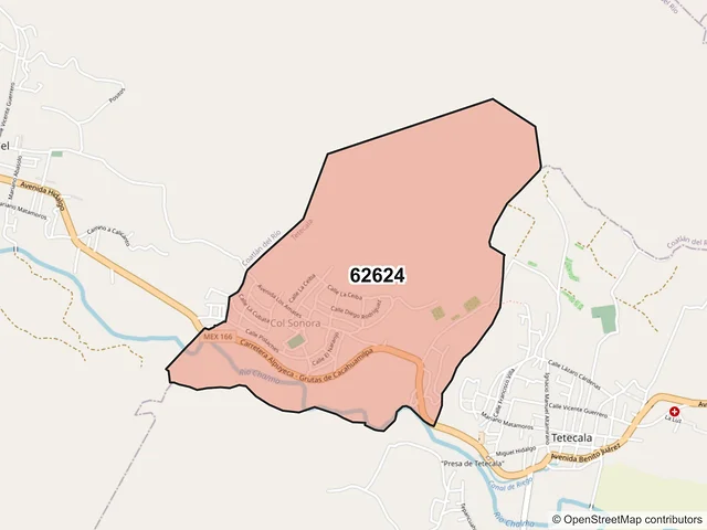 Mapa del código postal 62624, Tetecala, Morelos