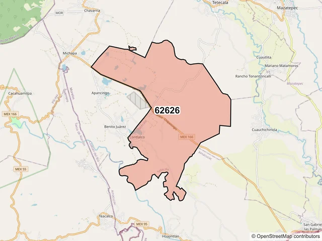 Mapa del código postal 62626, Tetecala, Morelos