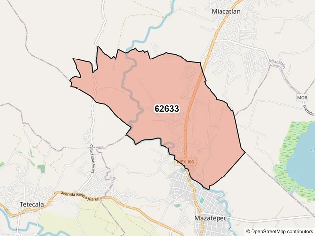Mapa del código postal 62633, Mazatepec, Morelos