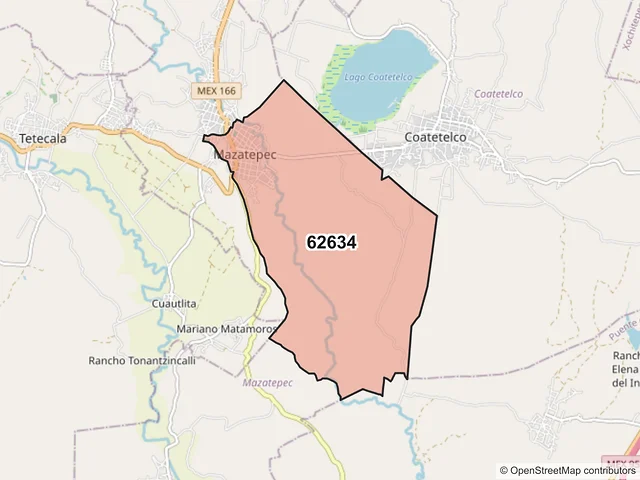 Mapa del código postal 62634, Mazatepec, Morelos
