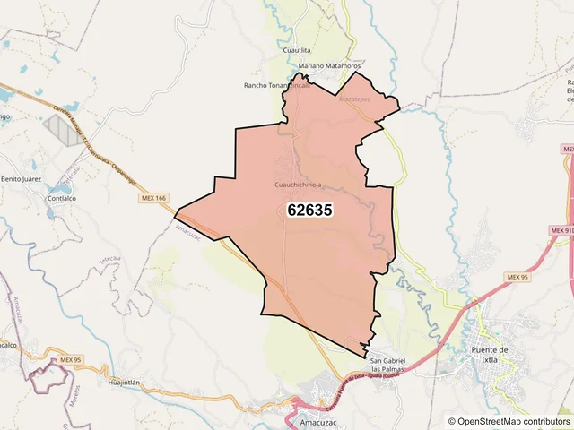 Mapa del código postal 62635, Mazatepec, Morelos