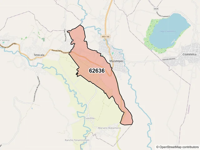 Mapa del código postal 62636, Mazatepec, Morelos