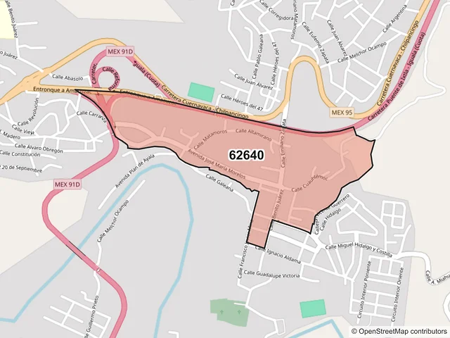 Mapa del código postal 62640, Amacuzac, Morelos