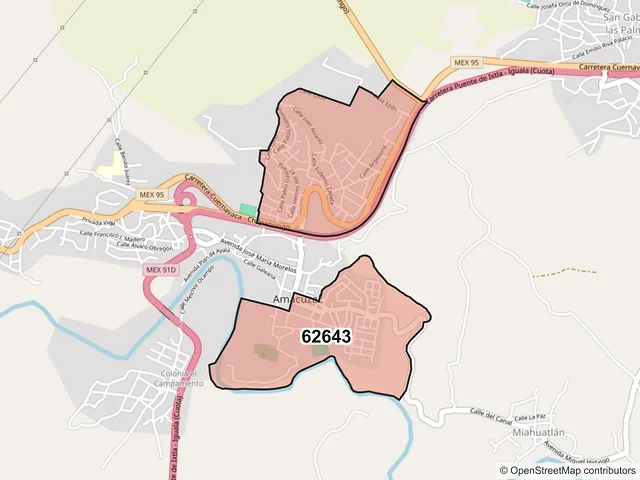Mapa del código postal 62643, Amacuzac, Morelos