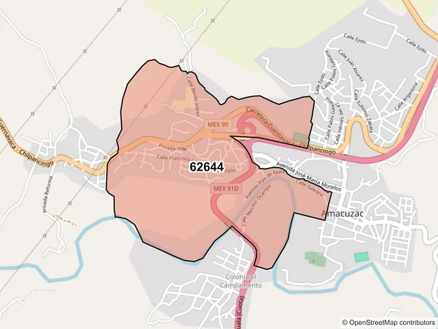 Mapa del código postal 62644, Amacuzac, Morelos