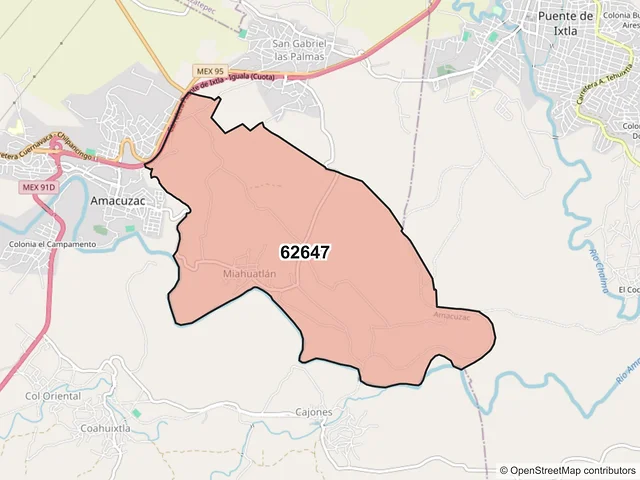 Mapa del código postal 62647, Amacuzac, Morelos