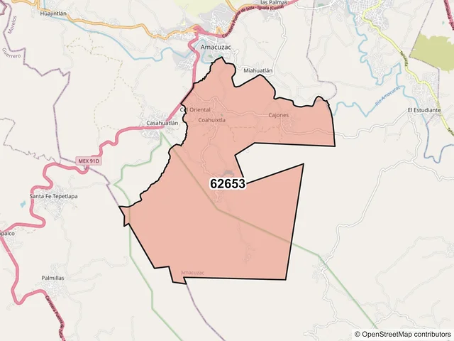 Mapa del código postal 62653, Amacuzac, Morelos