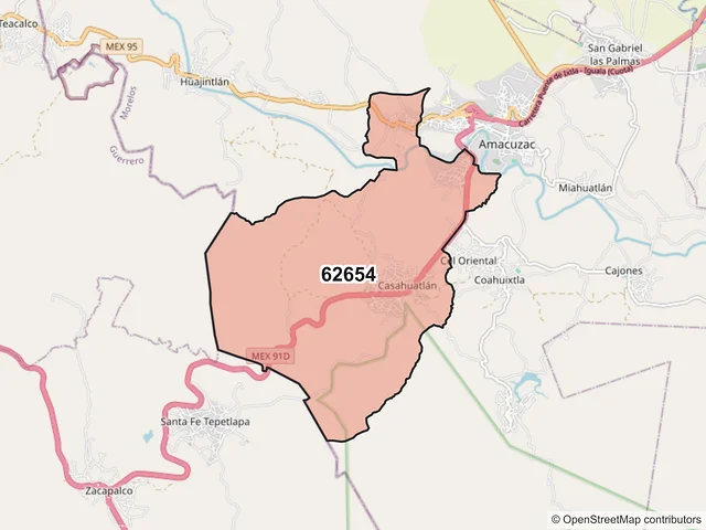 Mapa del código postal 62654, Amacuzac, Morelos