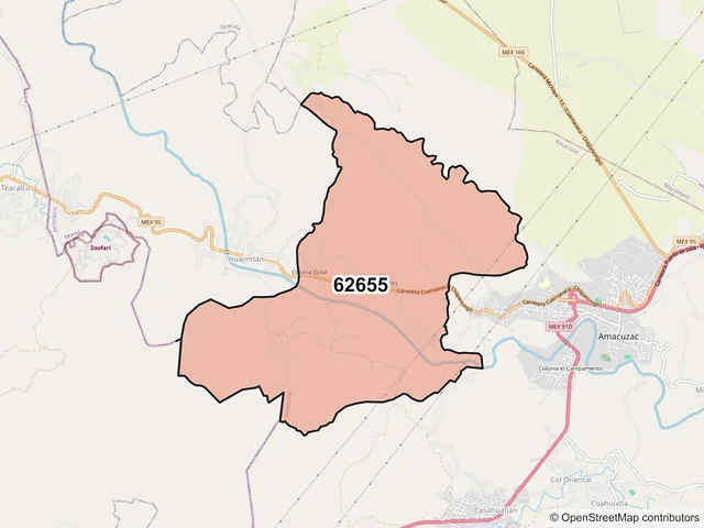 Mapa del código postal 62655, Amacuzac, Morelos