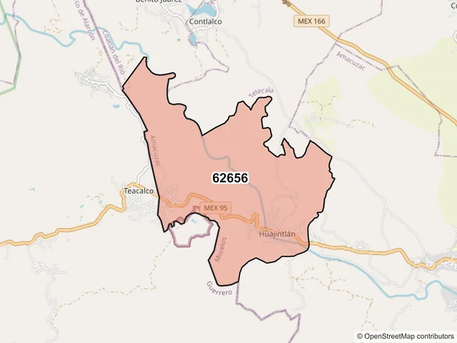 Mapa del código postal 62656, Amacuzac, Morelos