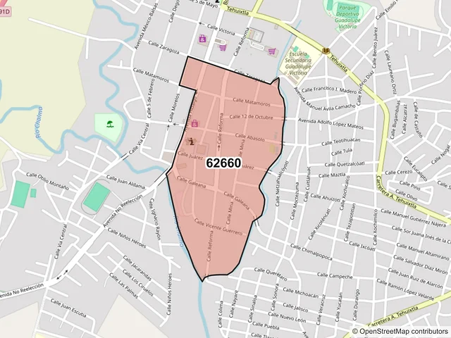 Mapa del código postal 62660, Puente de Ixtla, Morelos