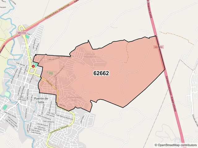 Mapa del código postal 62662, Puente de Ixtla, Morelos