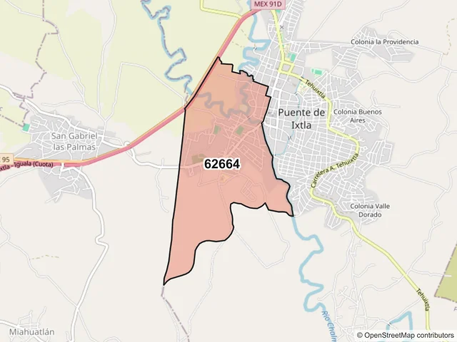 Mapa del código postal 62664, Puente de Ixtla, Morelos