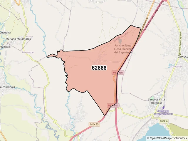 Mapa del código postal 62666, Puente de Ixtla, Morelos