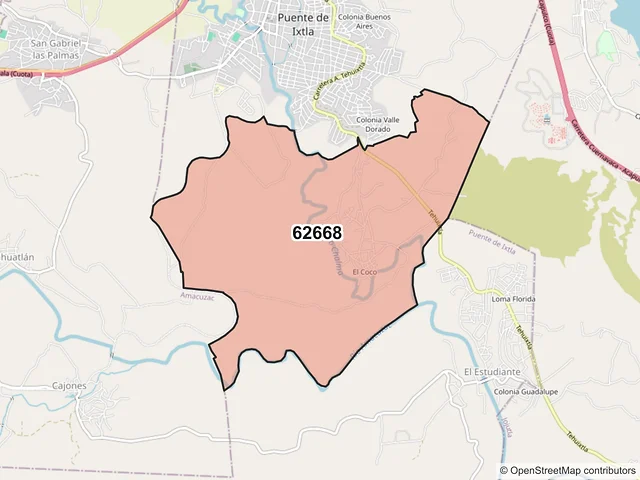 Mapa del código postal 62668, Puente de Ixtla, Morelos