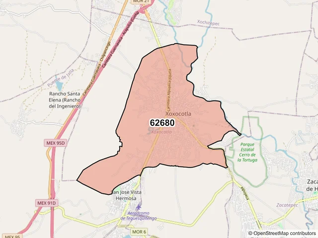 Mapa del código postal 62680, Xoxocotla, Morelos