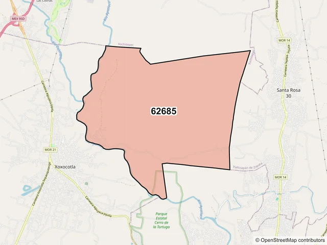 Mapa del código postal 62685, Xoxocotla, Morelos