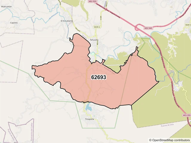 Mapa del código postal 62693, Puente de Ixtla, Morelos