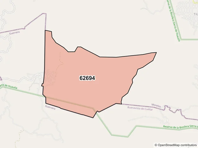 Mapa del código postal 62694, Puente de Ixtla, Morelos