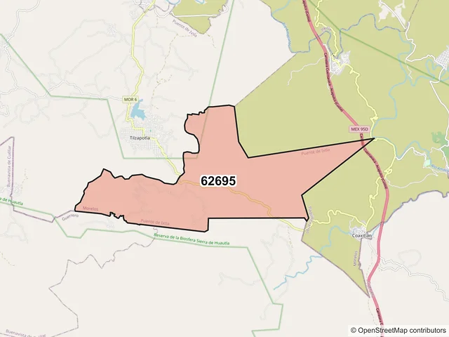 Mapa del código postal 62695, Puente de Ixtla, Morelos