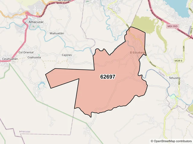 Mapa del código postal 62697, Puente de Ixtla, Morelos