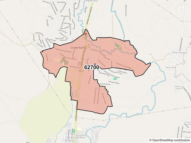 Mapa del código postal 62700, Ayala, Morelos