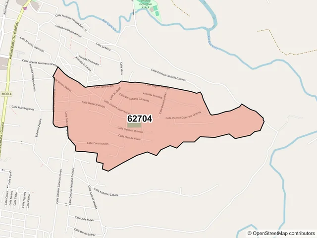 Mapa del código postal 62704, Ayala, Morelos