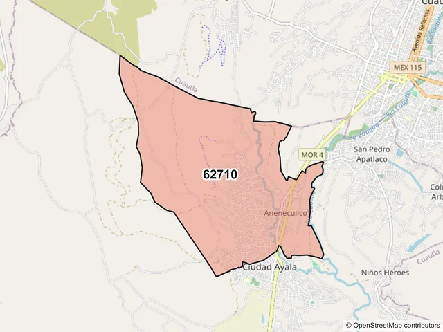 Mapa del código postal 62710, Ayala, Morelos