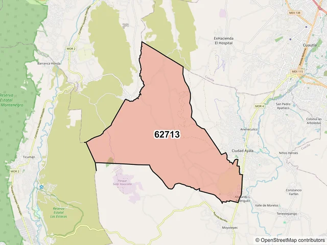 Mapa del código postal 62713, Ayala, Morelos
