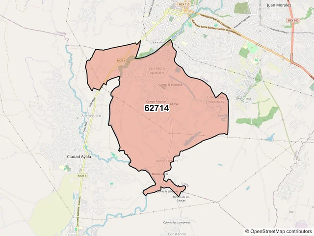 Mapa del código postal 62714, Ayala, Morelos