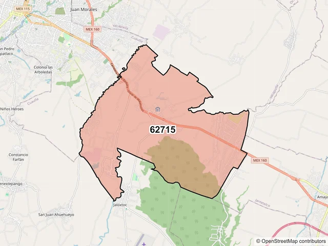 Mapa del código postal 62715, Ayala, Morelos