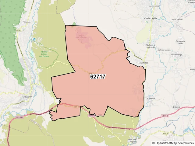 Mapa del código postal 62717, Ayala, Morelos