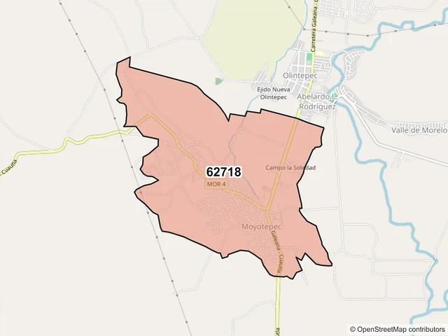 Mapa del código postal 62718, Ayala, Morelos