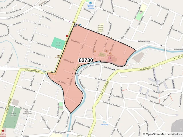 Mapa del código postal 62730, Yautepec, Morelos
