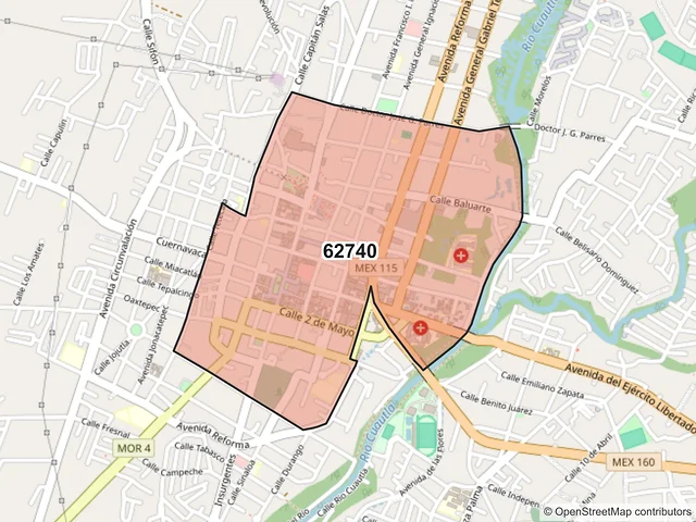 Mapa del código postal 62740, Cuautla, Morelos