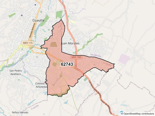 Mapa del código postal 62743, Cuautla, Morelos