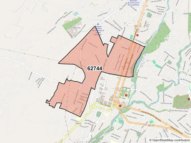 Mapa del código postal 62744, Cuautla, Morelos