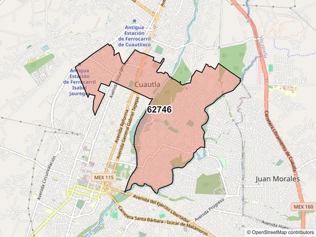 Mapa del código postal 62746, Cuautla, Morelos