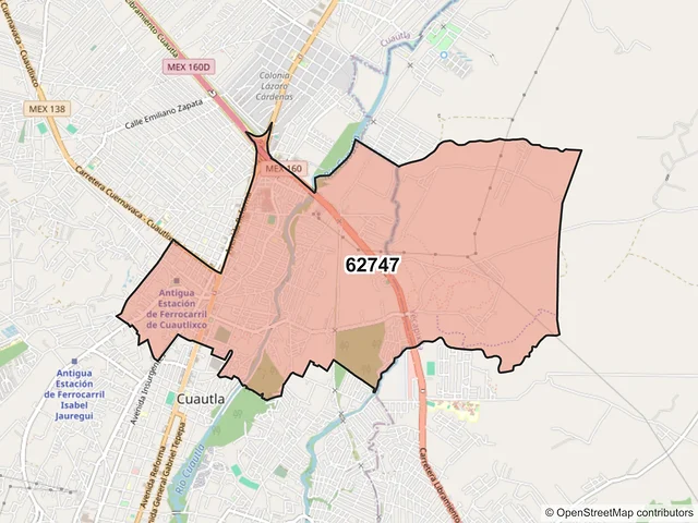 Mapa del código postal 62747, Cuautla, Morelos