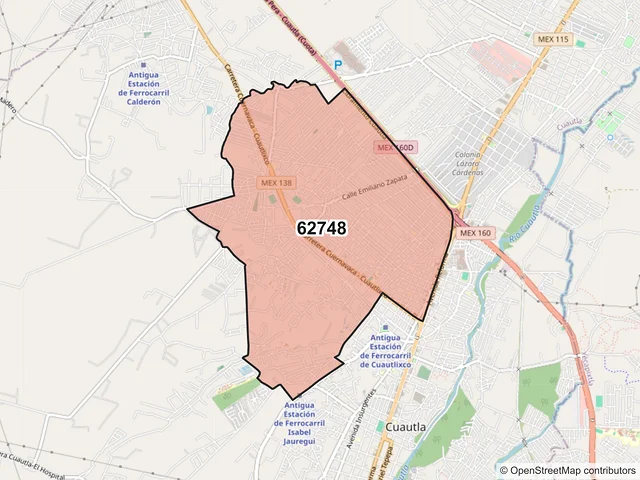 Mapa del código postal 62748, Cuautla, Morelos