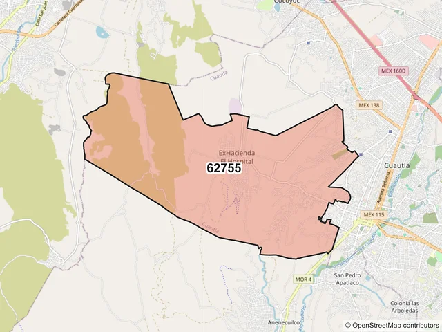 Mapa del código postal 62755, Cuautla, Morelos