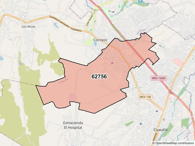 Mapa del código postal 62756, Cuautla, Morelos